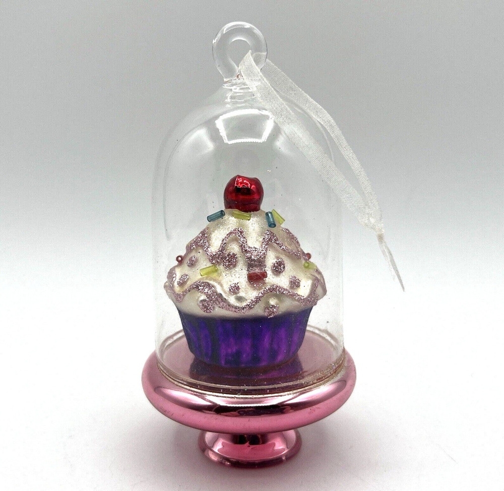 Pink Blown Glass Cupcake Cake Stand Christmas Ornament Dillards Baker Bakery 5"